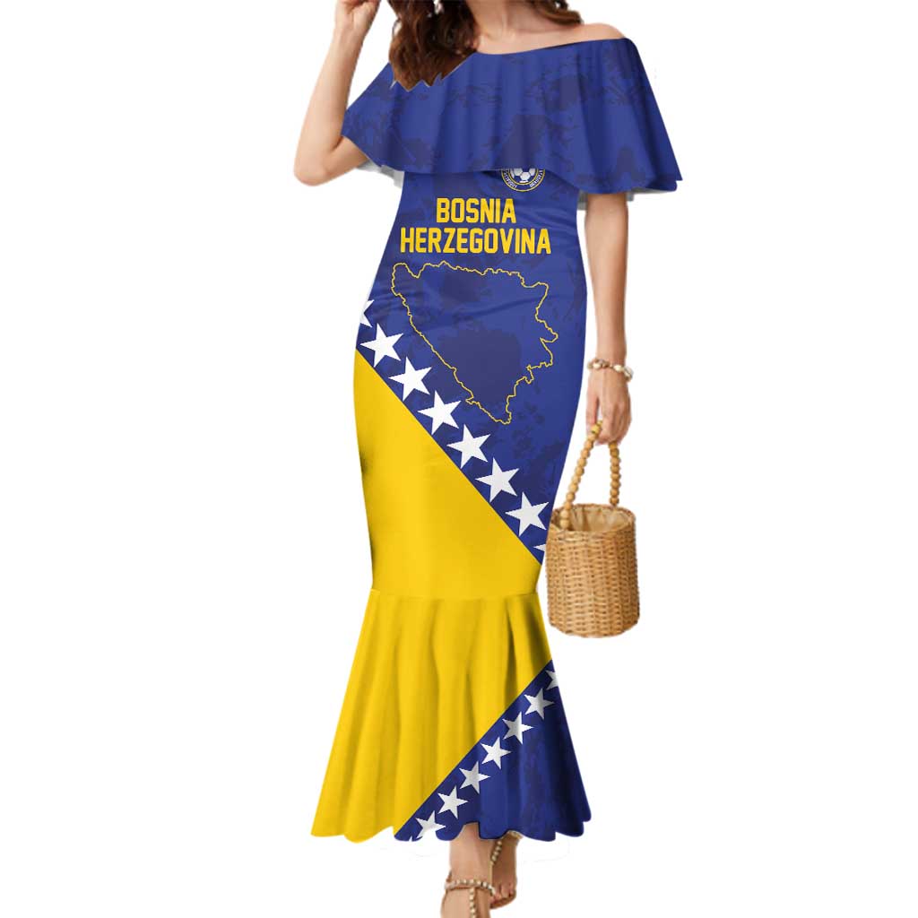 Custom Bosnia and Herzegovina Football Family Matching Mermaid Dress and Hawaiian Shirt Go Champion Sporty Style - Wonder Print Shop