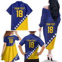Custom Bosnia and Herzegovina Football Family Matching Off The Shoulder Long Sleeve Dress and Hawaiian Shirt Go Champion Sporty Style - Wonder Print Shop