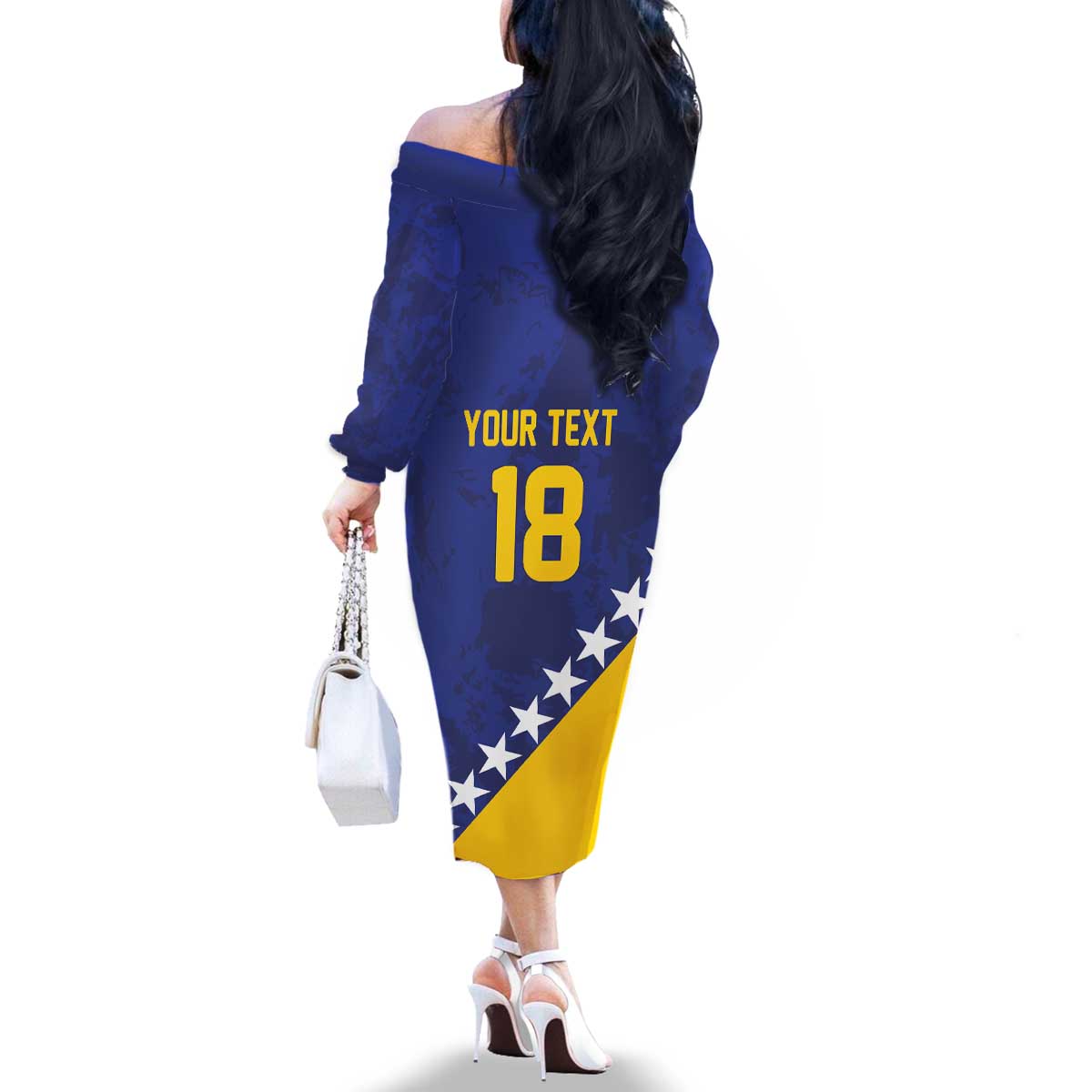 Custom Bosnia and Herzegovina Football Family Matching Off The Shoulder Long Sleeve Dress and Hawaiian Shirt Go Champion Sporty Style - Wonder Print Shop