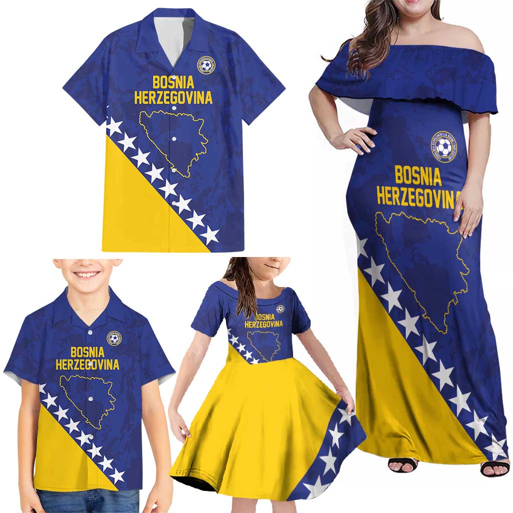 Custom Bosnia and Herzegovina Football Family Matching Off Shoulder Maxi Dress and Hawaiian Shirt Go Champion Sporty Style - Wonder Print Shop