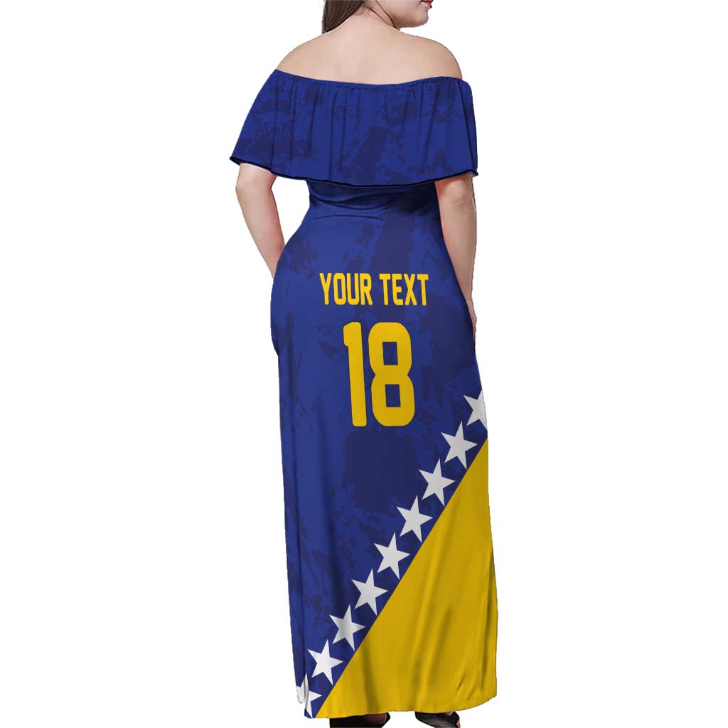 Custom Bosnia and Herzegovina Football Family Matching Off Shoulder Maxi Dress and Hawaiian Shirt Go Champion Sporty Style - Wonder Print Shop
