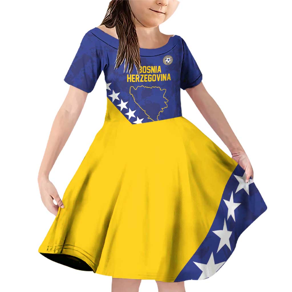 Custom Bosnia and Herzegovina Football Family Matching Off Shoulder Short Dress and Hawaiian Shirt Go Champion Sporty Style - Wonder Print Shop