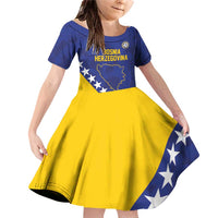 Custom Bosnia and Herzegovina Football Family Matching Off Shoulder Short Dress and Hawaiian Shirt Go Champion Sporty Style - Wonder Print Shop