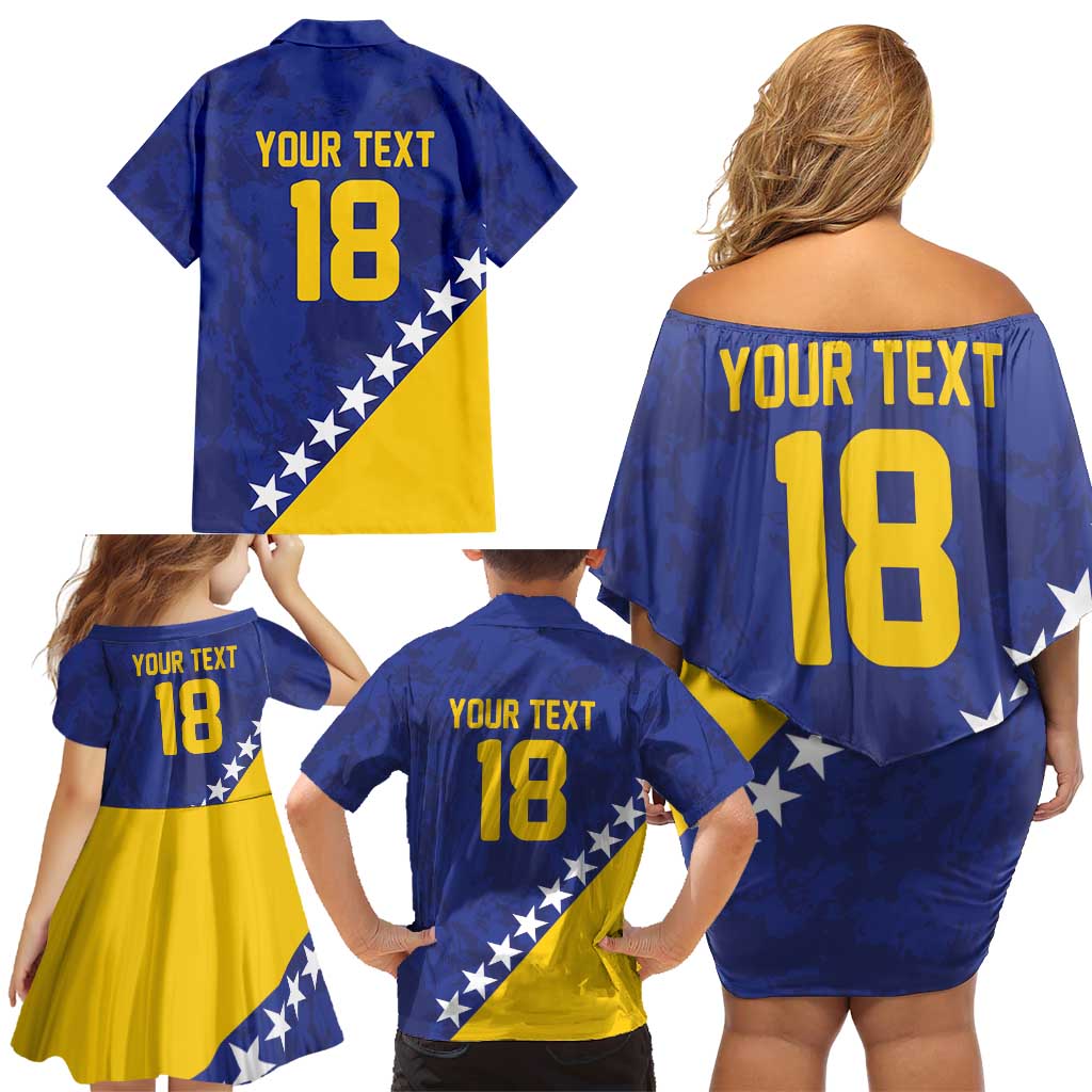 Custom Bosnia and Herzegovina Football Family Matching Off Shoulder Short Dress and Hawaiian Shirt Go Champion Sporty Style - Wonder Print Shop