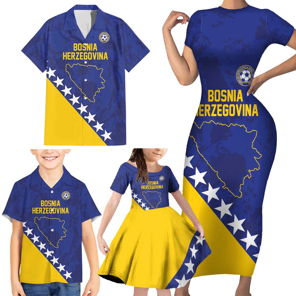 Custom Bosnia and Herzegovina Football Family Matching Short Sleeve Bodycon Dress and Hawaiian Shirt Go Champion Sporty Style - Wonder Print Shop