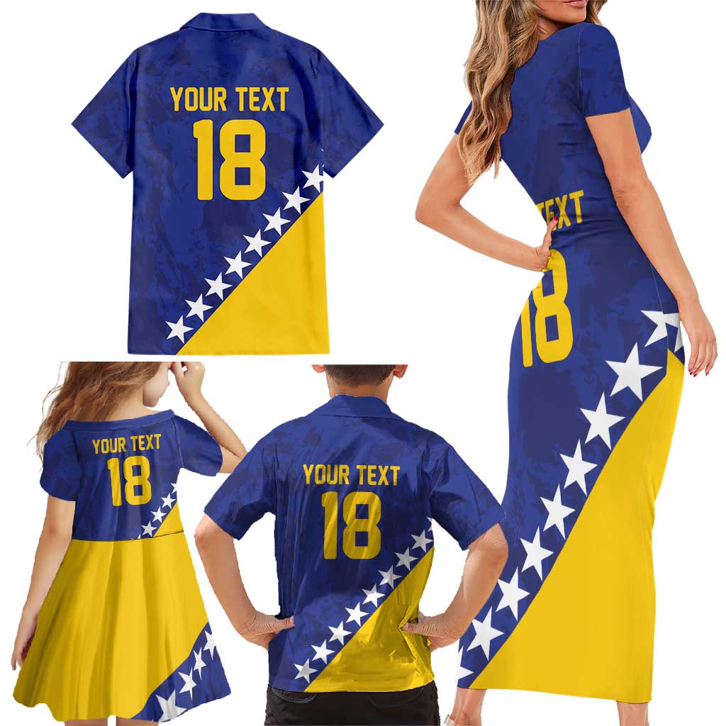Custom Bosnia and Herzegovina Football Family Matching Short Sleeve Bodycon Dress and Hawaiian Shirt Go Champion Sporty Style - Wonder Print Shop