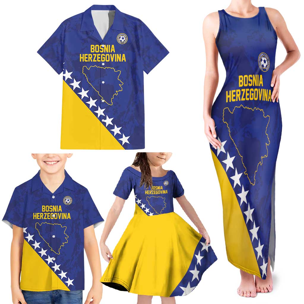Custom Bosnia and Herzegovina Football Family Matching Tank Maxi Dress and Hawaiian Shirt Go Champion Sporty Style - Wonder Print Shop