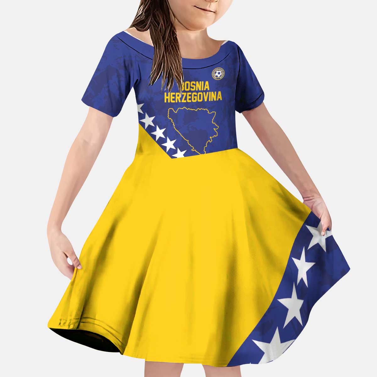 Custom Bosnia and Herzegovina Football Kid Short Sleeve Dress Go Champion Sporty Style - Wonder Print Shop