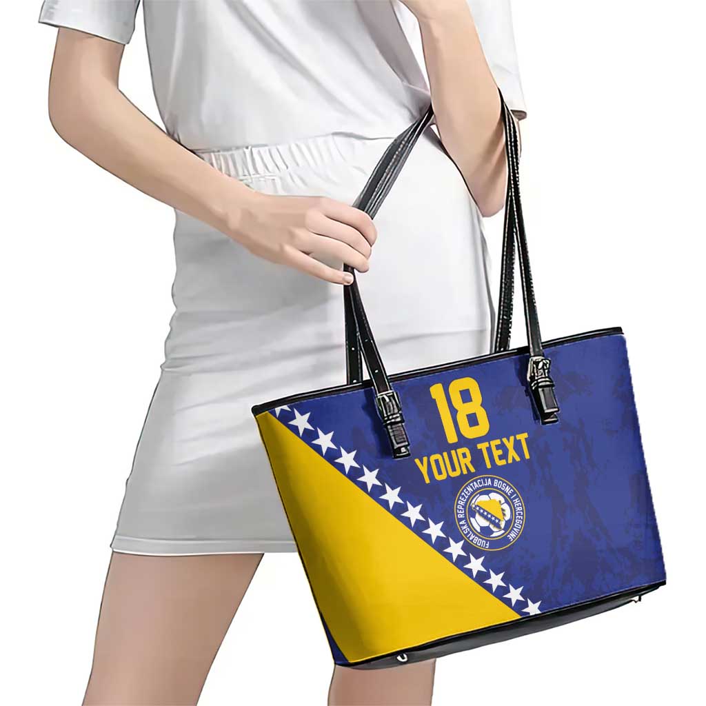 Custom Bosnia and Herzegovina Football Leather Tote Bag Go Champion Sporty Style - Wonder Print Shop