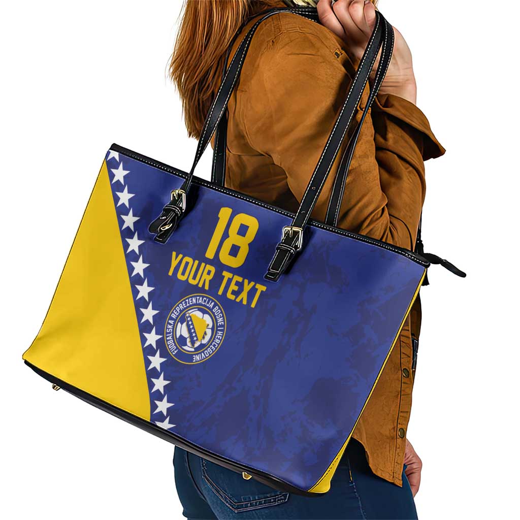 Custom Bosnia and Herzegovina Football Leather Tote Bag Go Champion Sporty Style - Wonder Print Shop
