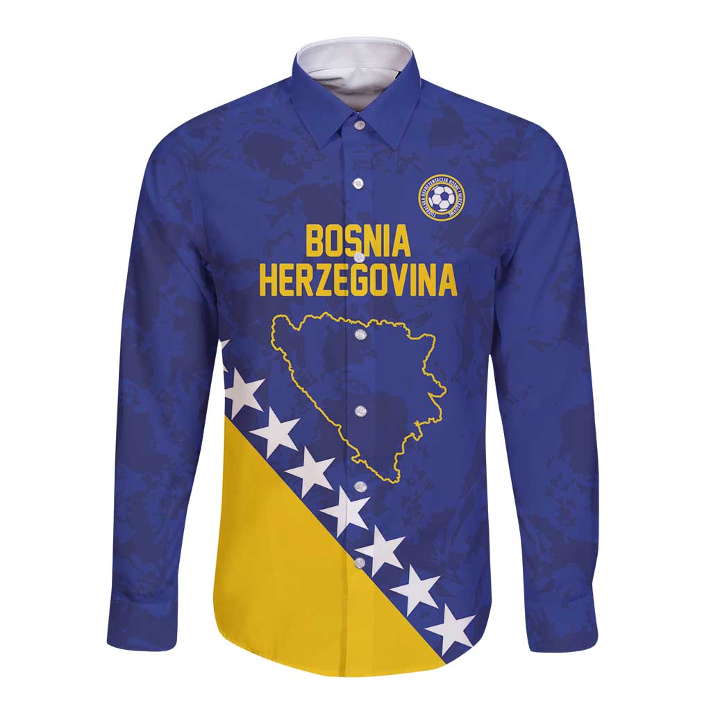 Custom Bosnia and Herzegovina Football Long Sleeve Button Shirt Go Champion Sporty Style - Wonder Print Shop