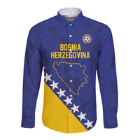 Custom Bosnia and Herzegovina Football Long Sleeve Button Shirt Go Champion Sporty Style - Wonder Print Shop