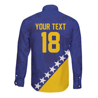 Custom Bosnia and Herzegovina Football Long Sleeve Button Shirt Go Champion Sporty Style - Wonder Print Shop