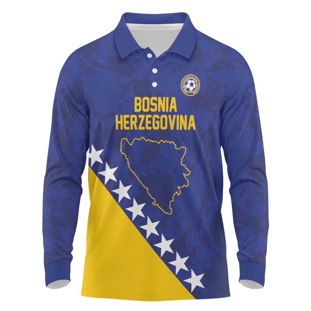 Custom Bosnia and Herzegovina Football Long Sleeve Polo Shirt Go Champion Sporty Style - Wonder Print Shop