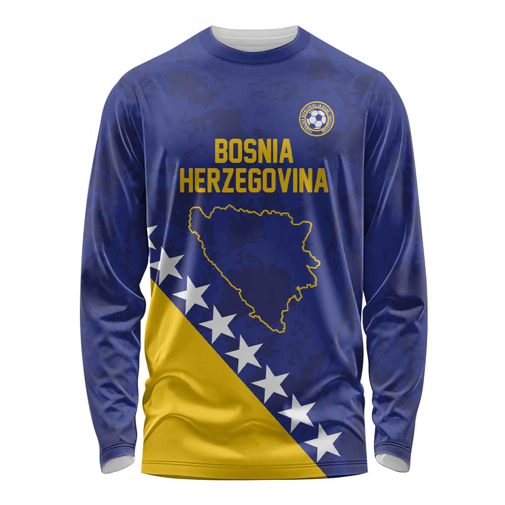 Custom Bosnia and Herzegovina Football Long Sleeve Shirt Go Champion Sporty Style - Wonder Print Shop