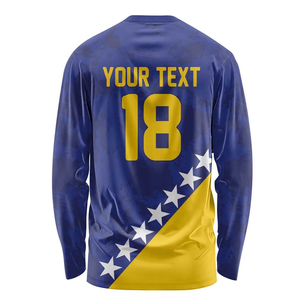 Custom Bosnia and Herzegovina Football Long Sleeve Shirt Go Champion Sporty Style - Wonder Print Shop
