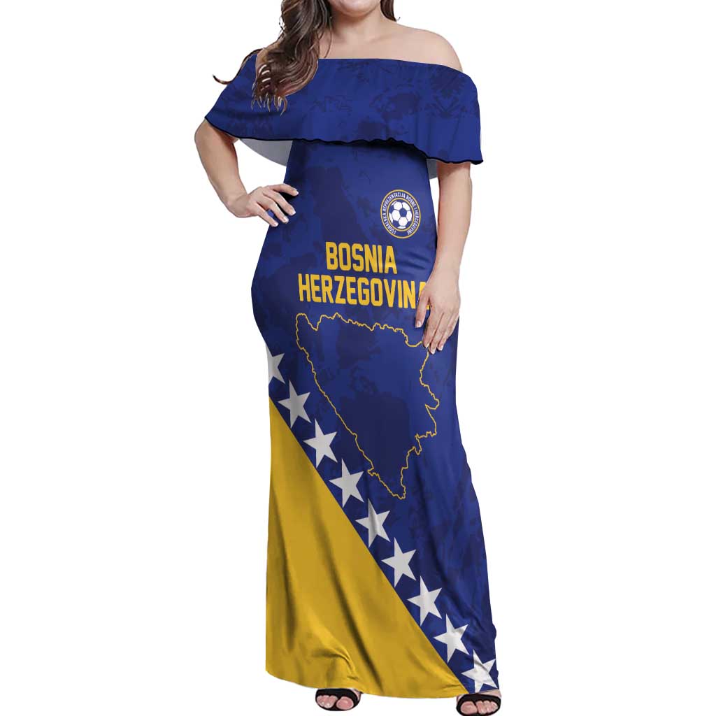 Custom Bosnia and Herzegovina Football Off Shoulder Maxi Dress Go Champion Sporty Style - Wonder Print Shop