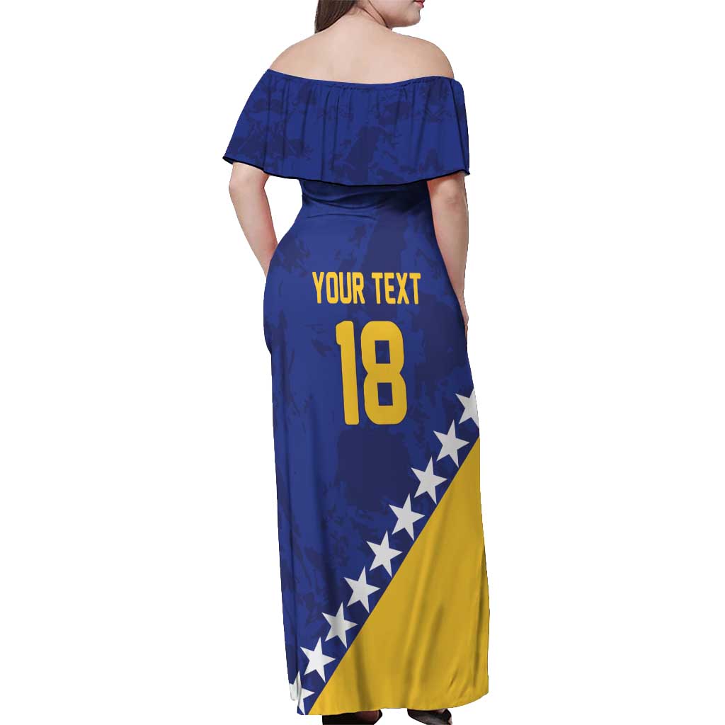 Custom Bosnia and Herzegovina Football Off Shoulder Maxi Dress Go Champion Sporty Style - Wonder Print Shop