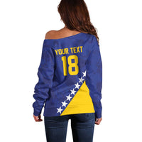 Custom Bosnia and Herzegovina Football Off Shoulder Sweater Go Champion Sporty Style - Wonder Print Shop