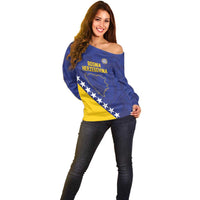 Custom Bosnia and Herzegovina Football Off Shoulder Sweater Go Champion Sporty Style - Wonder Print Shop