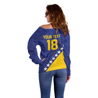 Custom Bosnia and Herzegovina Football Off Shoulder Sweater Go Champion Sporty Style - Wonder Print Shop