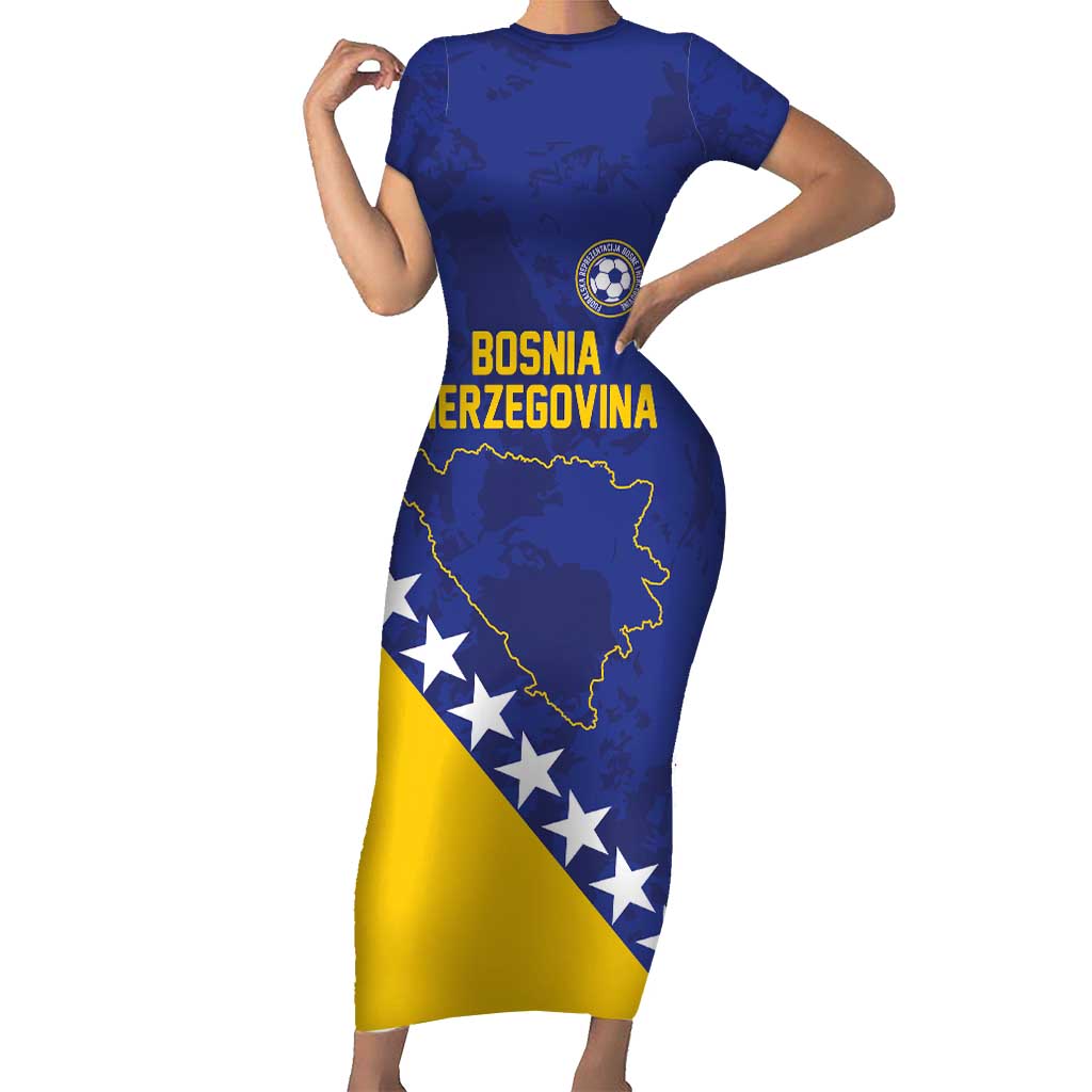 Custom Bosnia and Herzegovina Football Short Sleeve Bodycon Dress Go Champion Sporty Style - Wonder Print Shop