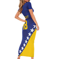 Custom Bosnia and Herzegovina Football Short Sleeve Bodycon Dress Go Champion Sporty Style - Wonder Print Shop