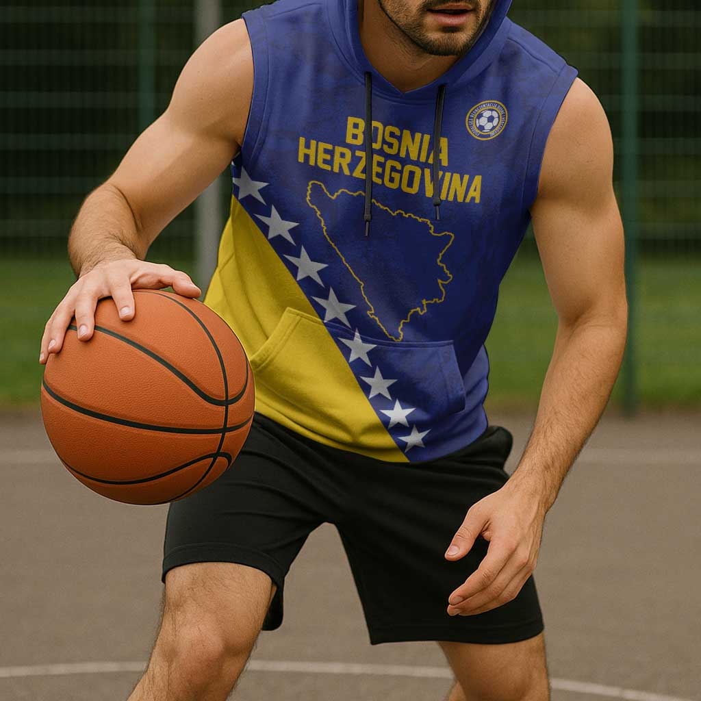 Custom Bosnia and Herzegovina Football Sleeveless Hoodie Go Champion Sporty Style - Wonder Print Shop