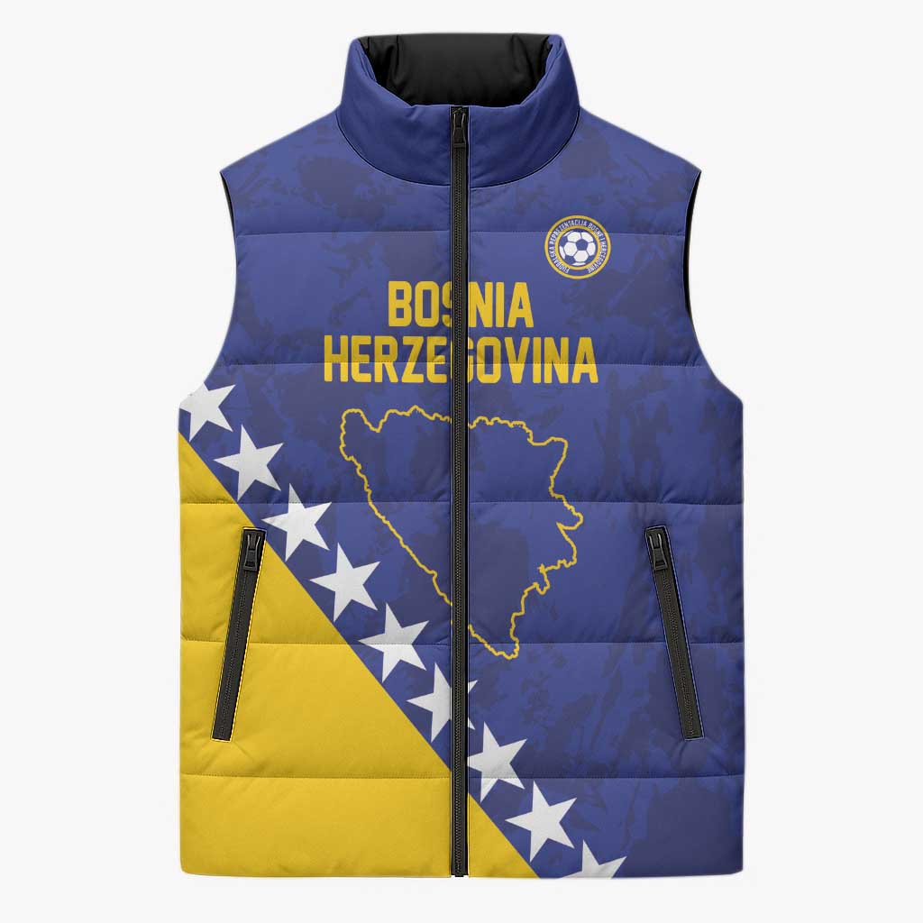 Custom Bosnia and Herzegovina Football Sleeveless Puffer Jacket Go Champion Sporty Style - Wonder Print Shop