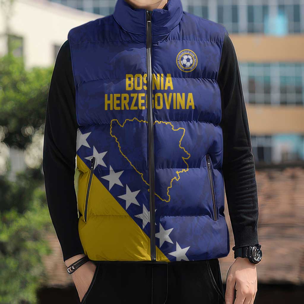 Custom Bosnia and Herzegovina Football Sleeveless Puffer Jacket Go Champion Sporty Style - Wonder Print Shop