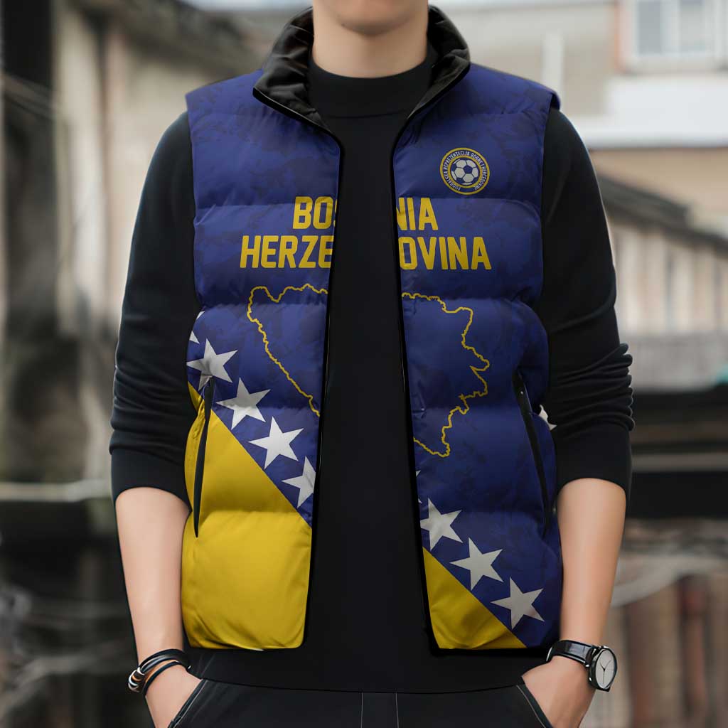 Custom Bosnia and Herzegovina Football Sleeveless Puffer Jacket Go Champion Sporty Style - Wonder Print Shop