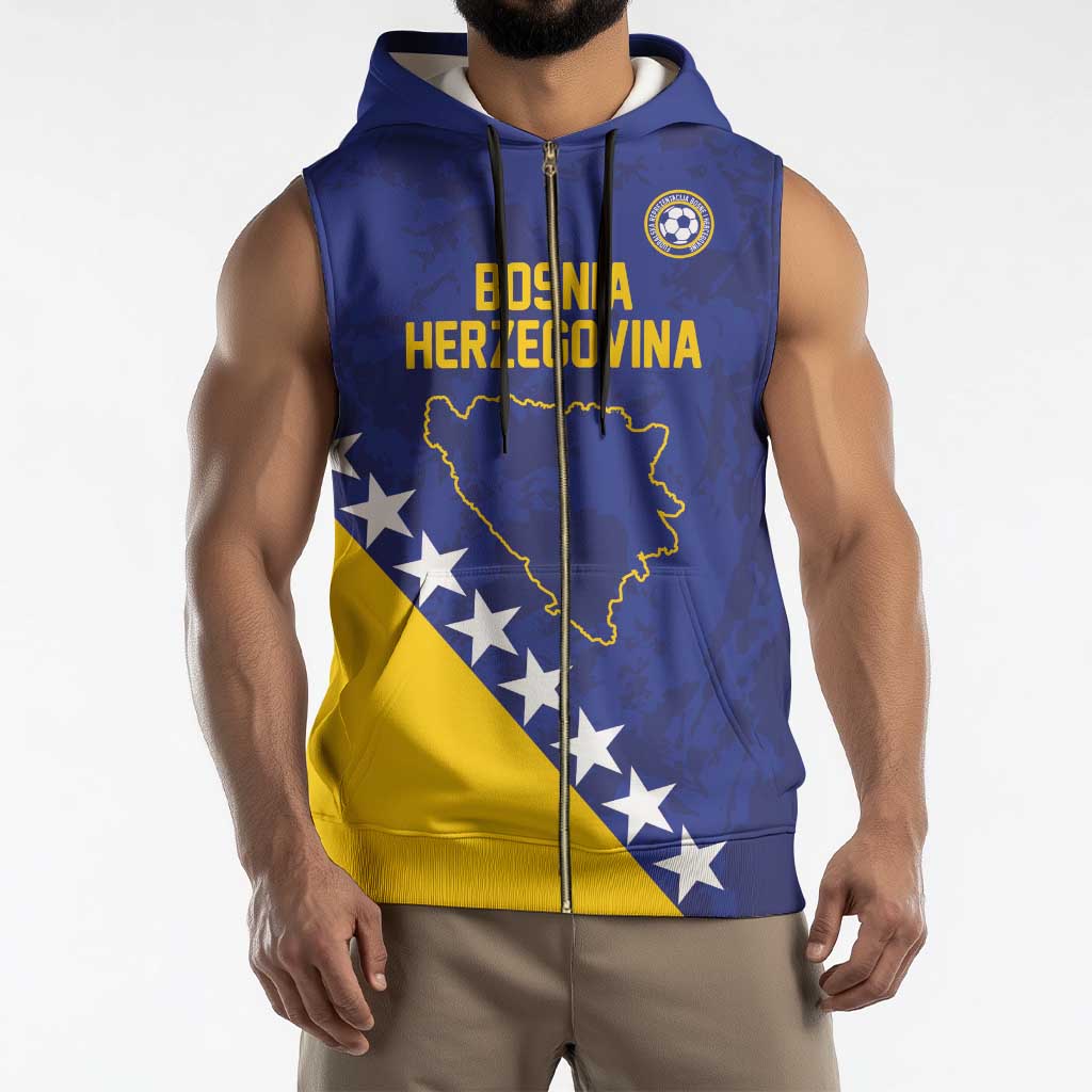 Custom Bosnia and Herzegovina Football Sleeveless Zip Hoodie Go Champion Sporty Style - Wonder Print Shop