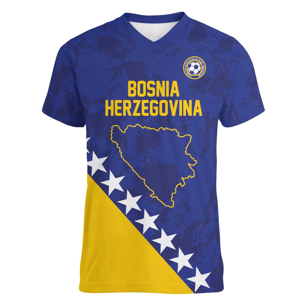 Custom Bosnia and Herzegovina Football Women V-Neck T-Shirt Go Champion Sporty Style - Wonder Print Shop