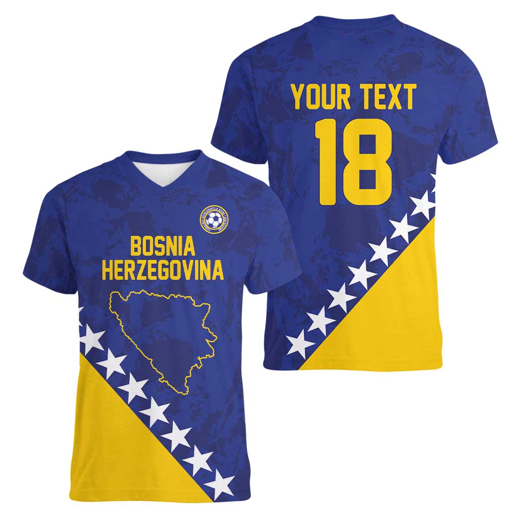 Custom Bosnia and Herzegovina Football Women V-Neck T-Shirt Go Champion Sporty Style - Wonder Print Shop