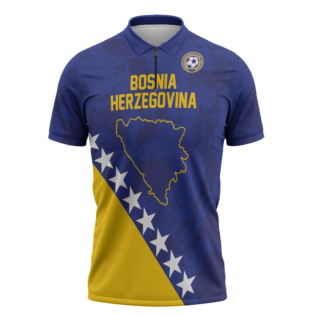 Custom Bosnia and Herzegovina Football Zipper Polo Shirt Go Champion Sporty Style - Wonder Print Shop