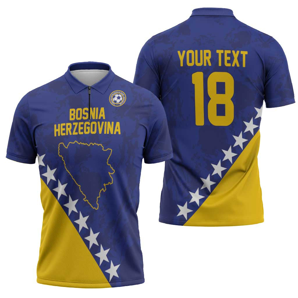 Custom Bosnia and Herzegovina Football Zipper Polo Shirt Go Champion Sporty Style - Wonder Print Shop