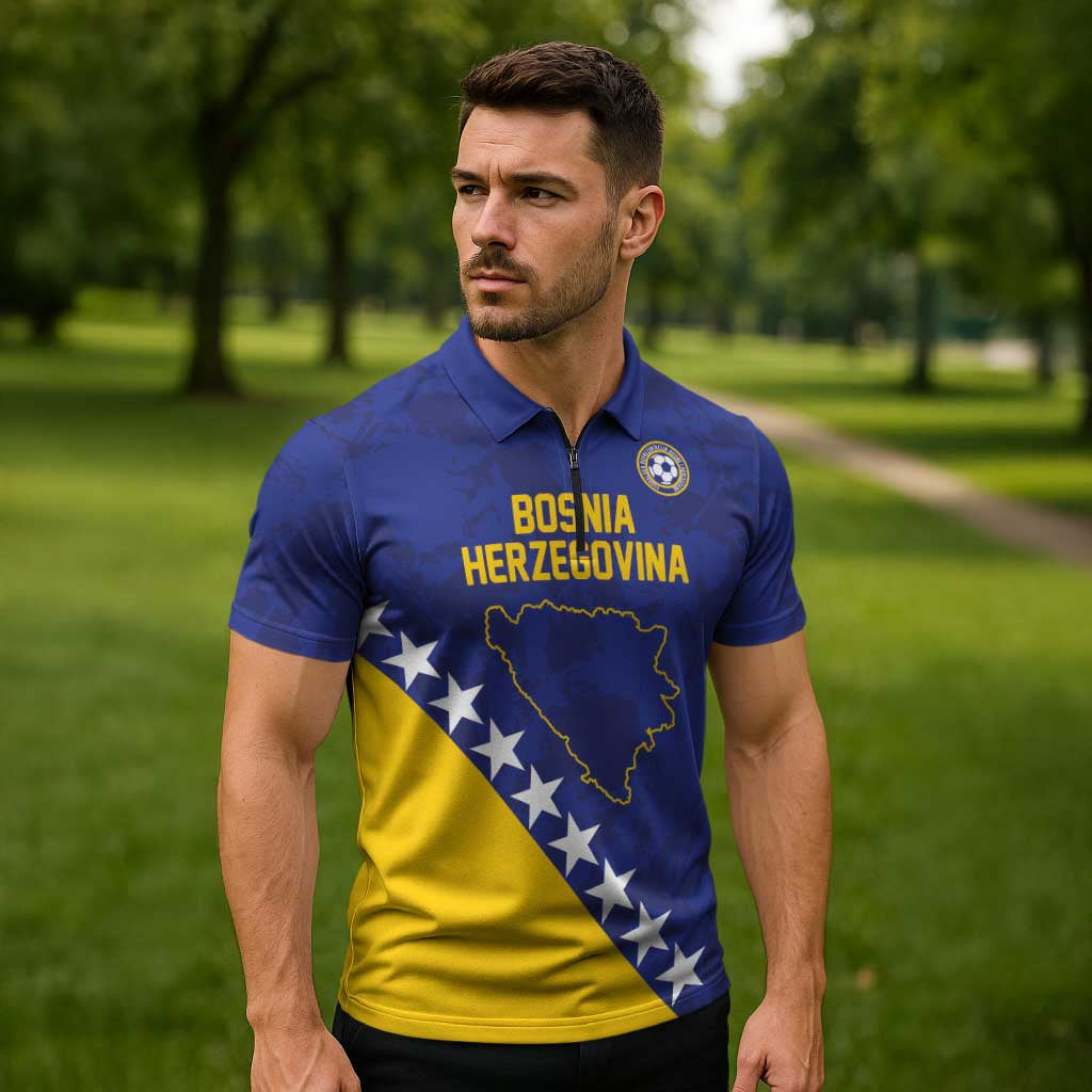 Custom Bosnia and Herzegovina Football Zipper Polo Shirt Go Champion Sporty Style - Wonder Print Shop