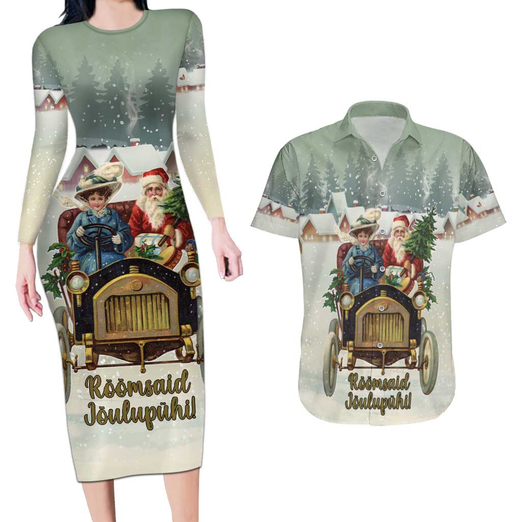 Estonia Christmas Couples Matching Long Sleeve Bodycon Dress and Hawaiian Shirt Roomsaid Joulupuhi - Wonder Print Shop