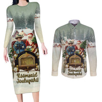 Estonia Christmas Couples Matching Long Sleeve Bodycon Dress and Long Sleeve Button Shirt Roomsaid Joulupuhi - Wonder Print Shop