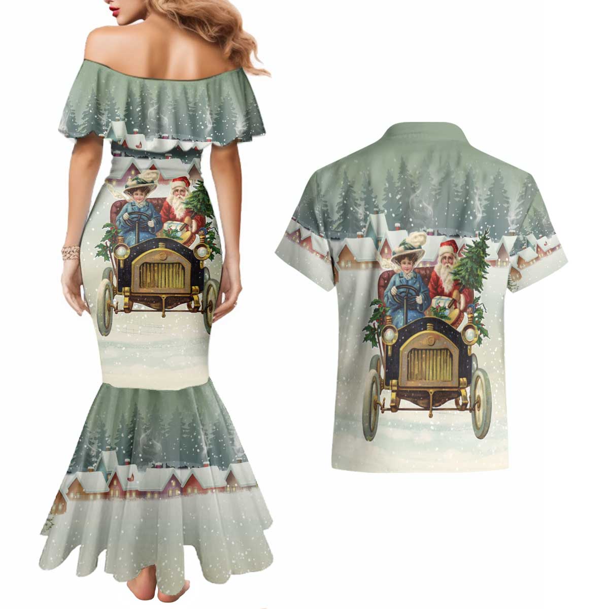 Estonia Christmas Couples Matching Mermaid Dress and Hawaiian Shirt Roomsaid Joulupuhi - Wonder Print Shop