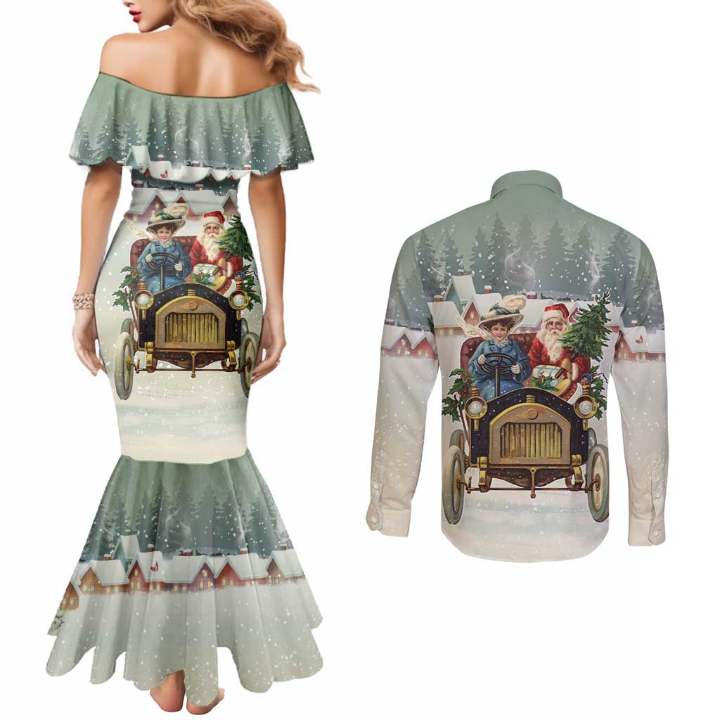 Estonia Christmas Couples Matching Mermaid Dress and Long Sleeve Button Shirt Roomsaid Joulupuhi - Wonder Print Shop