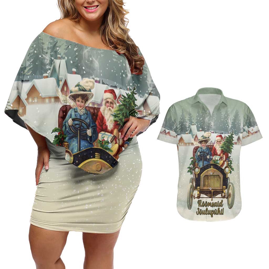 Estonia Christmas Couples Matching Off Shoulder Short Dress and Hawaiian Shirt Roomsaid Joulupuhi - Wonder Print Shop