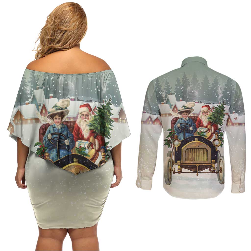Estonia Christmas Couples Matching Off Shoulder Short Dress and Long Sleeve Button Shirt Roomsaid Joulupuhi - Wonder Print Shop