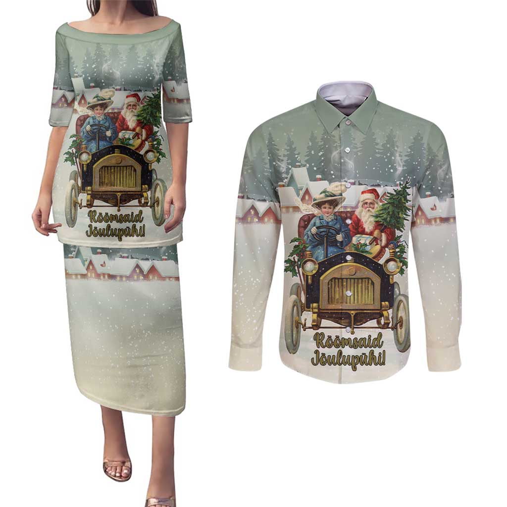 Estonia Christmas Couples Matching Puletasi and Long Sleeve Button Shirt Roomsaid Joulupuhi - Wonder Print Shop