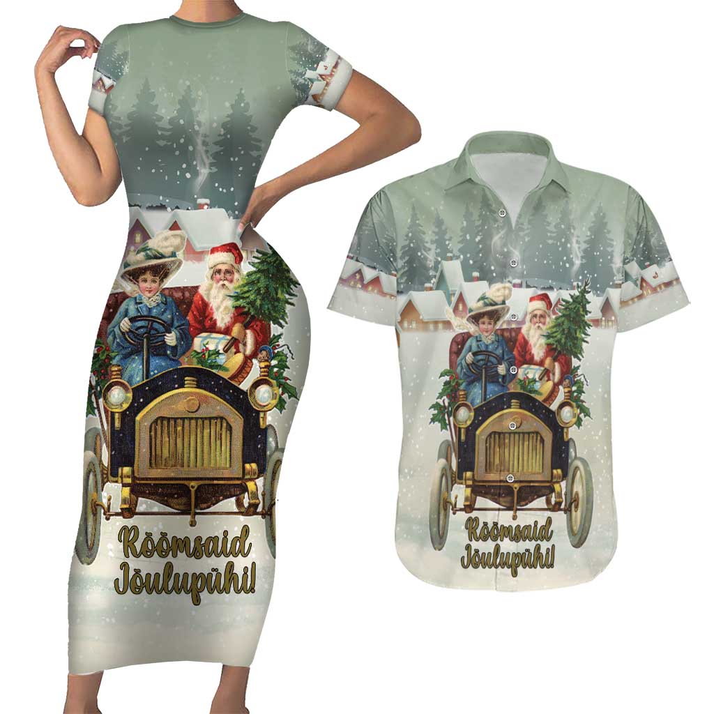 Estonia Christmas Couples Matching Short Sleeve Bodycon Dress and Hawaiian Shirt Roomsaid Joulupuhi - Wonder Print Shop