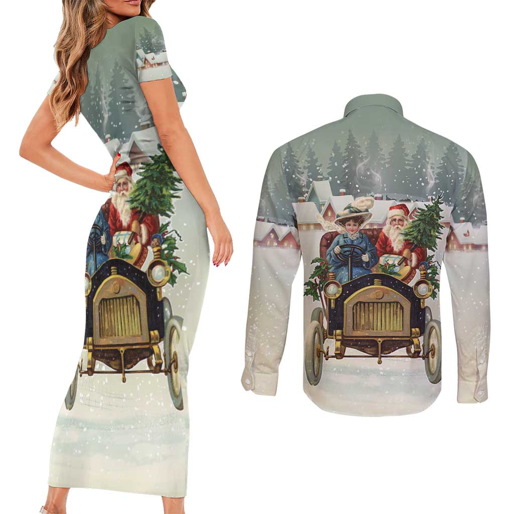 Estonia Christmas Couples Matching Short Sleeve Bodycon Dress and Long Sleeve Button Shirt Roomsaid Joulupuhi - Wonder Print Shop