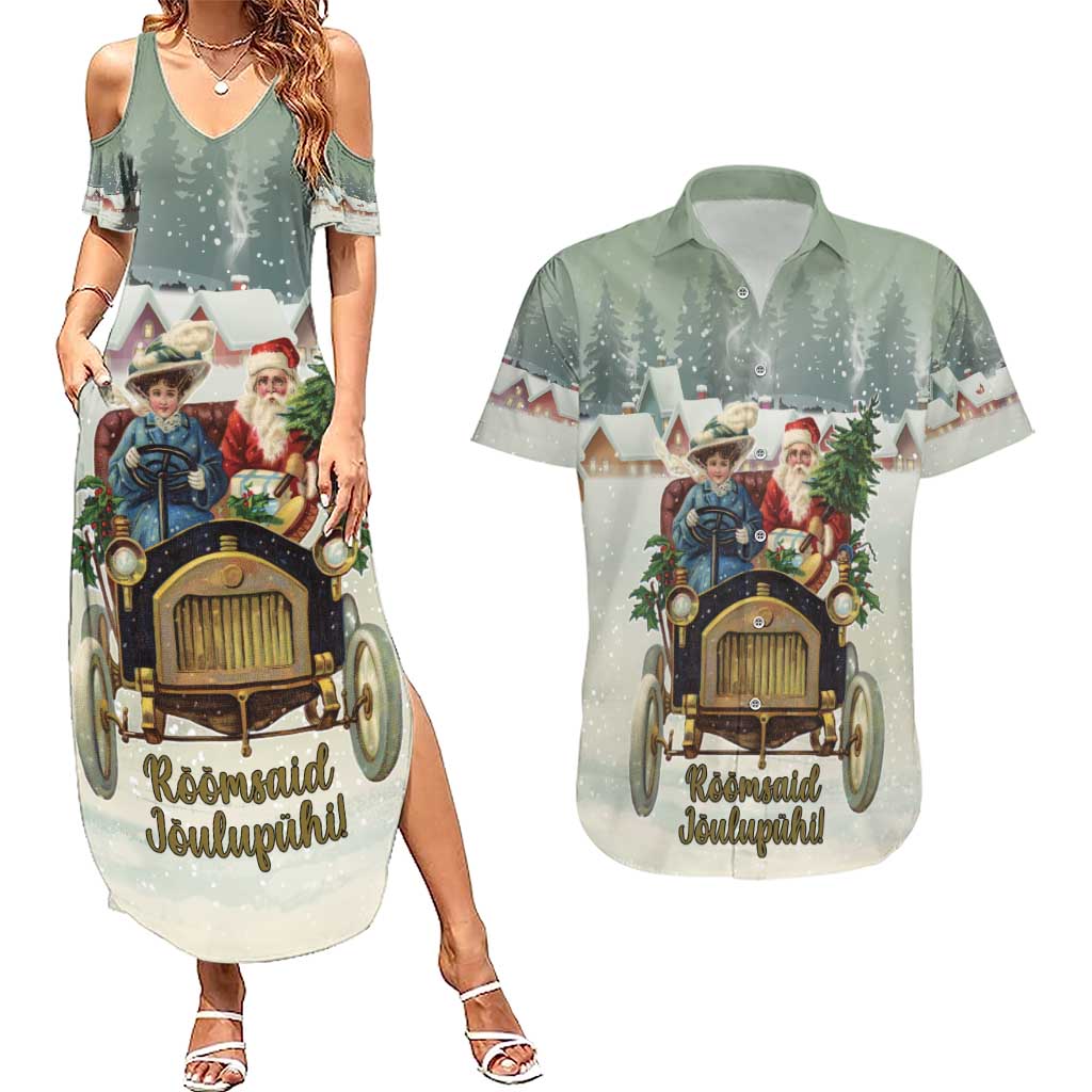 Estonia Christmas Couples Matching Summer Maxi Dress and Hawaiian Shirt Roomsaid Joulupuhi - Wonder Print Shop