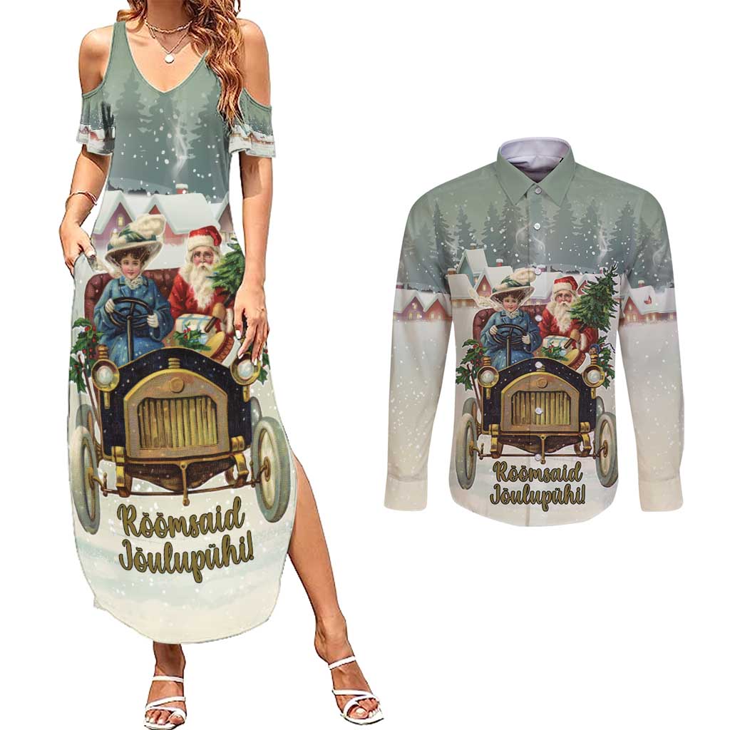 Estonia Christmas Couples Matching Summer Maxi Dress and Long Sleeve Button Shirt Roomsaid Joulupuhi - Wonder Print Shop