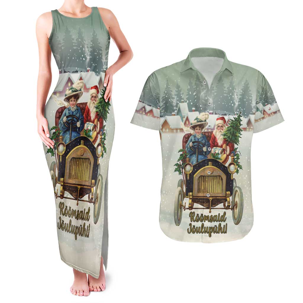 Estonia Christmas Couples Matching Tank Maxi Dress and Hawaiian Shirt Roomsaid Joulupuhi - Wonder Print Shop
