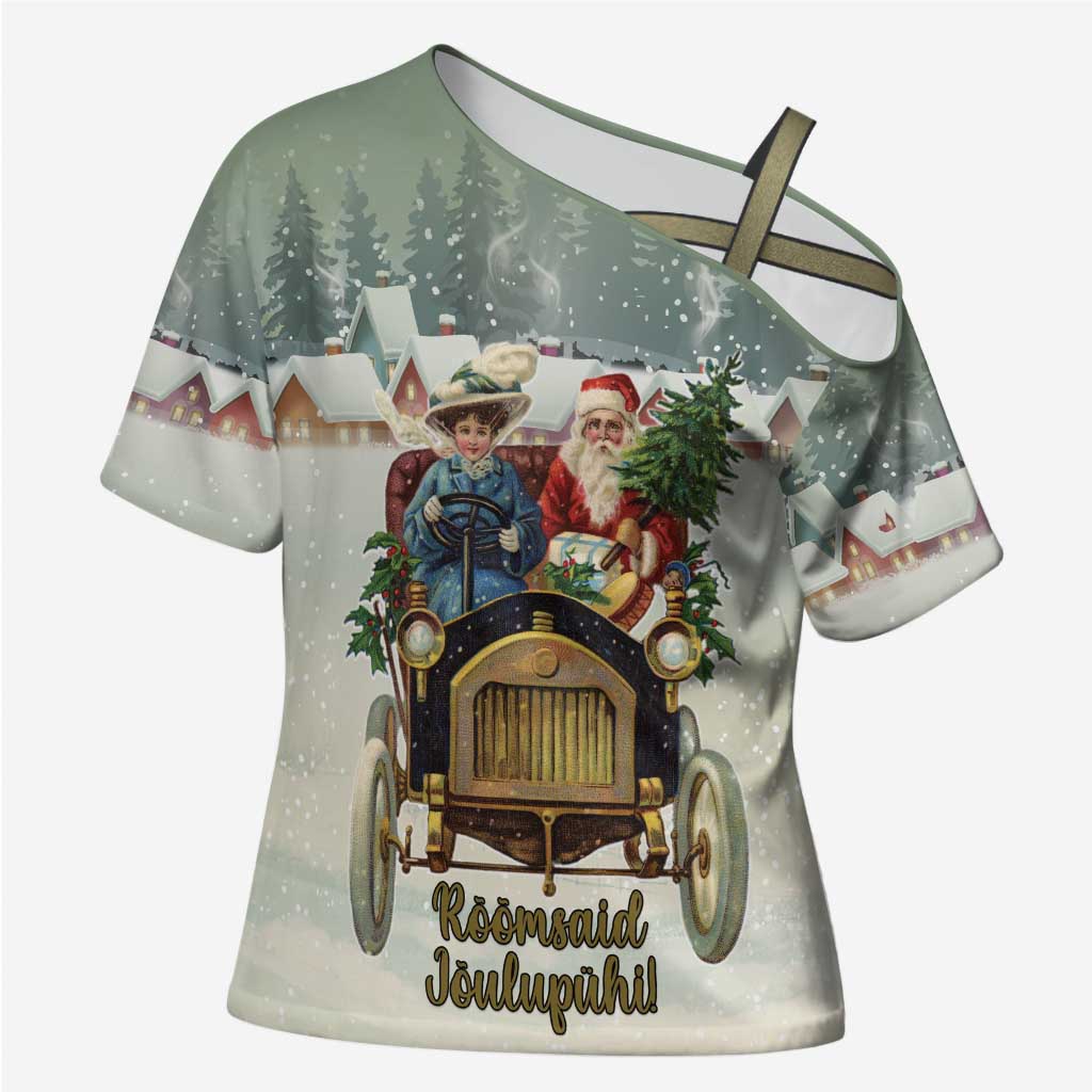 Estonia Christmas Cross Shoulder Shirt Roomsaid Joulupuhi - Wonder Print Shop
